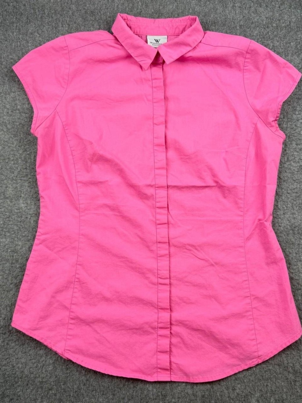 Worthington Stretch Size Small Pink Short-Sleeve Button Front Shirt